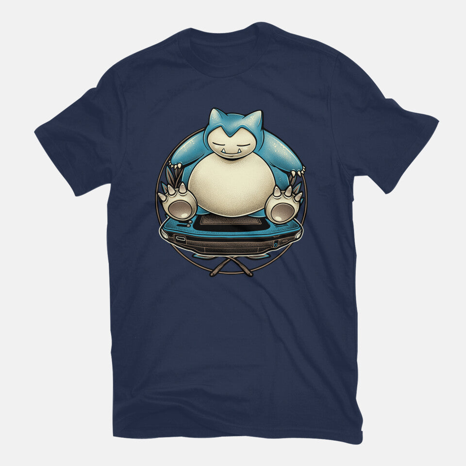 Gamer Snorlax – Anime Graphic T-Shirt in navy, flat-lay product view