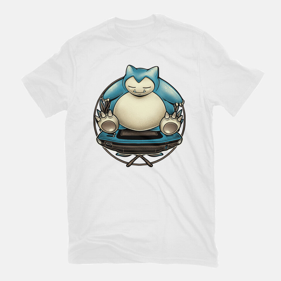 Gamer Snorlax – Anime Graphic T-Shirt in white, flat-lay product view