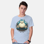 Model wearing blue Gamer Snorlax – Anime Graphic T-Shirt