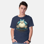 Model wearing navy Gamer Snorlax – Anime Graphic T-Shirt