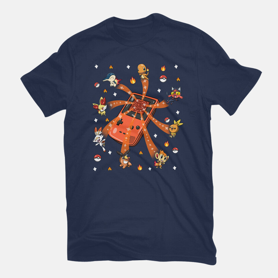 Catch Fire – Anime Graphic T-Shirt in navy, flat-lay product view