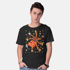 Model wearing black Catch Fire – Anime Graphic T-Shirt