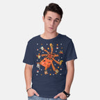 Model wearing navy Catch Fire – Anime Graphic T-Shirt