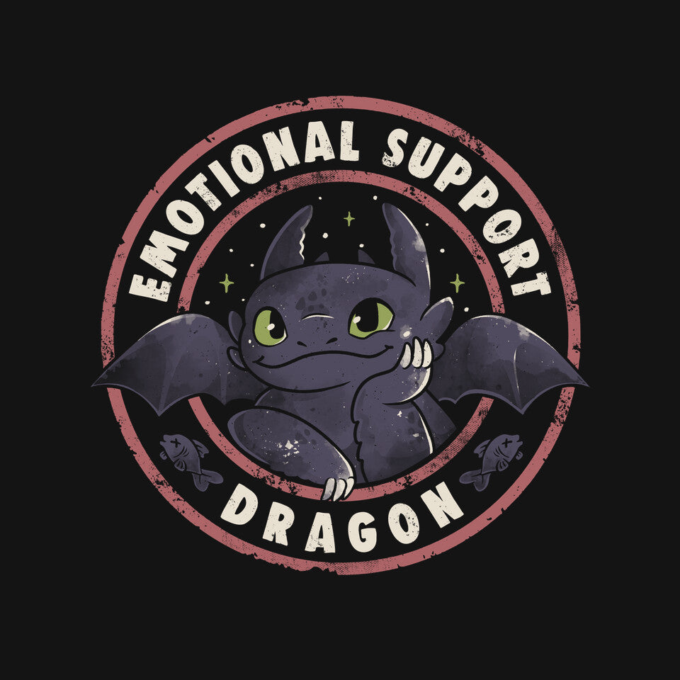 Emotional Support Dragon – Fantasy Graphic T-Shirt design artwork for black graphic T-shirt
