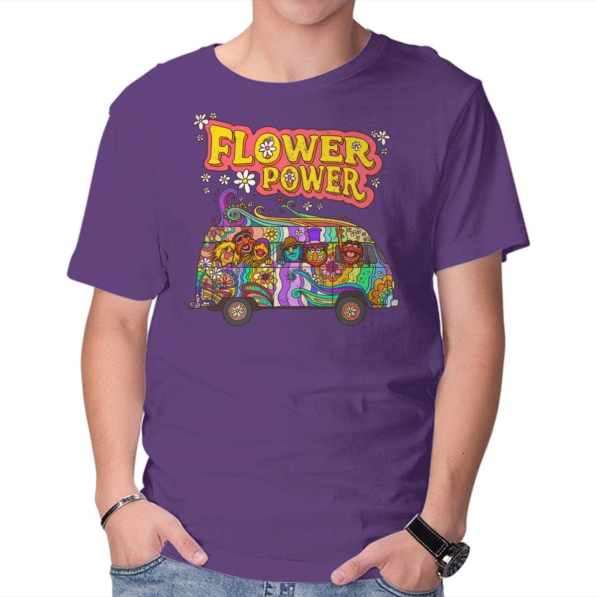 Flower Power Bus – Movie Graphic T-Shirt in purple, product display