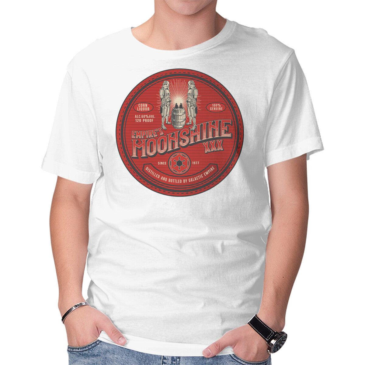 Empire's Moonshine – Sci-Fi Graphic T-Shirt in white, product display