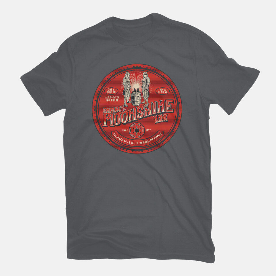 Empire's Moonshine – Sci-Fi Graphic T-Shirt in charcoal, flat-lay product view