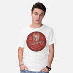 Model wearing white Empire's Moonshine – Sci-Fi Graphic T-Shirt