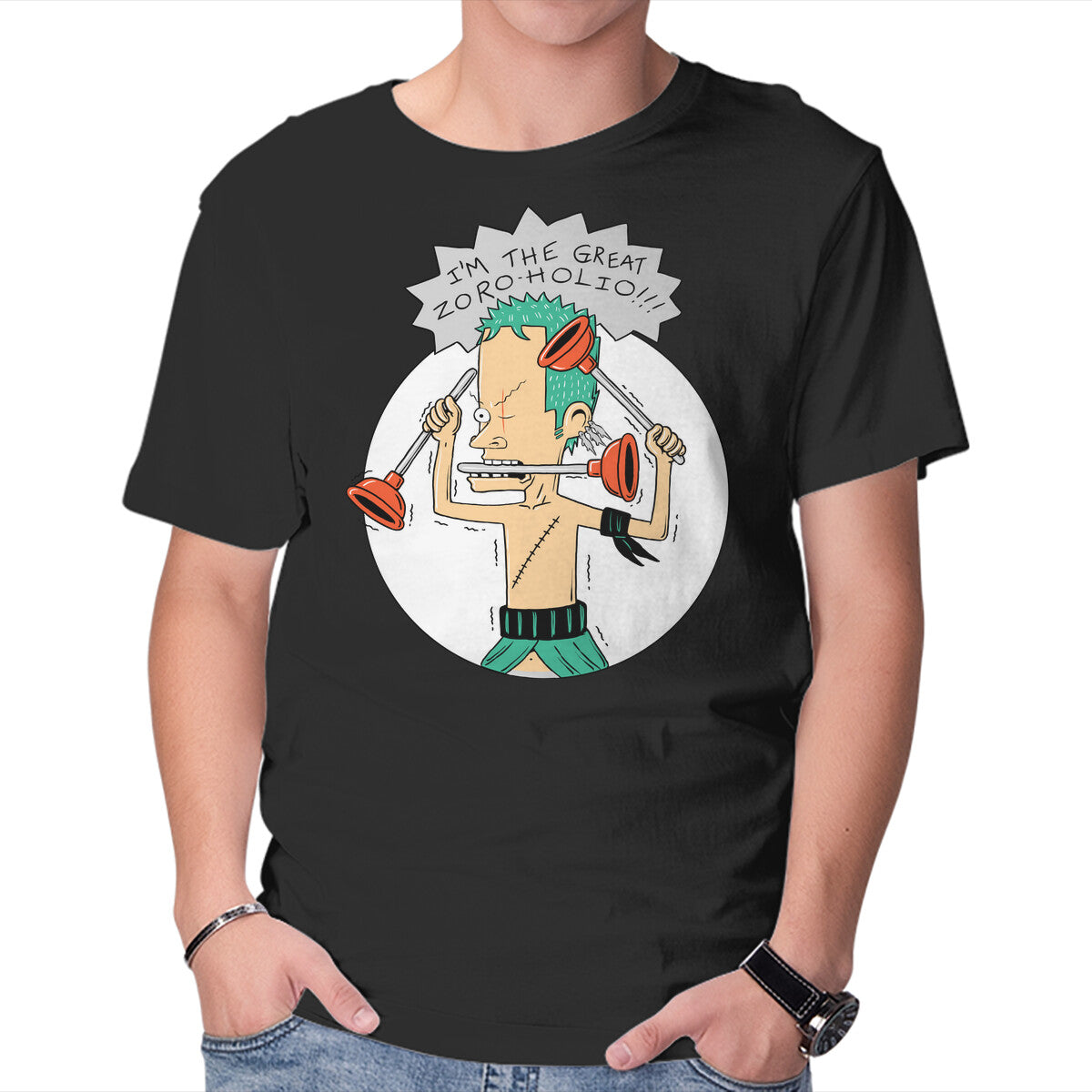 The Great Zoroholio – Anime Graphic T-Shirt in black, product display