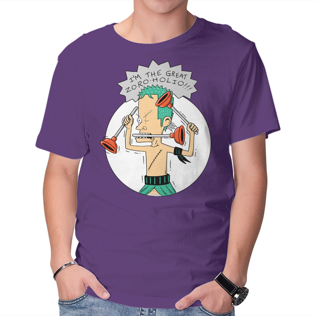 The Great Zoroholio – Anime Graphic T-Shirt in purple, product display