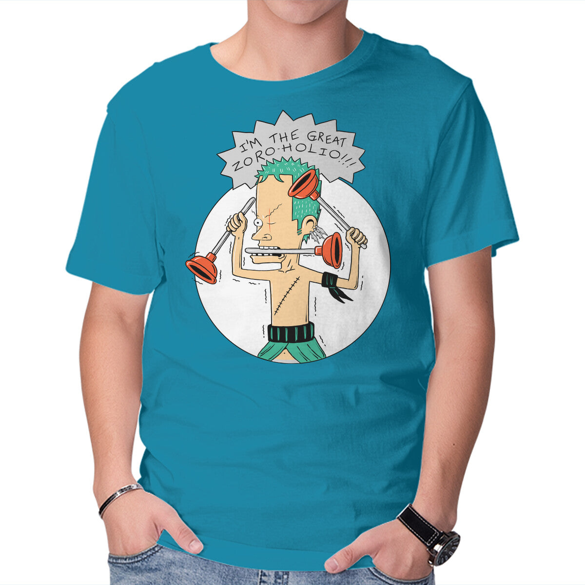 The Great Zoroholio – Anime Graphic T-Shirt in turquoise, product display