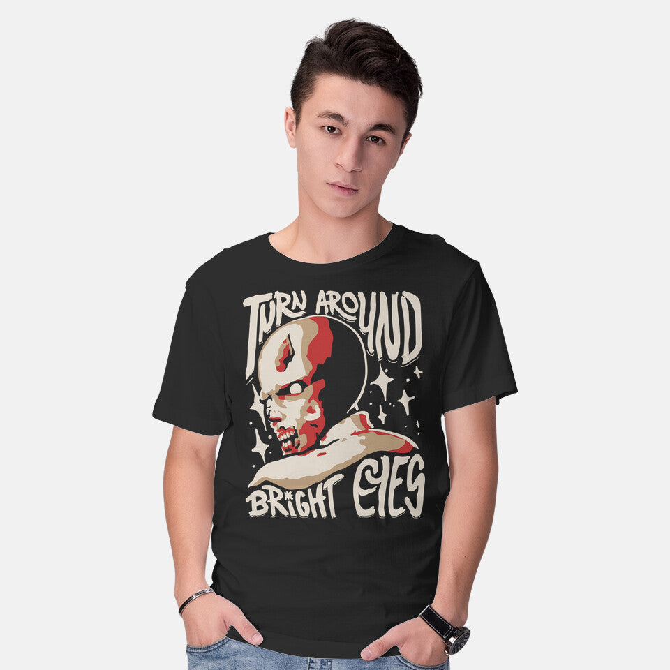 Model wearing black Turning Around Zombie – Halloween Graphic T-Shirt