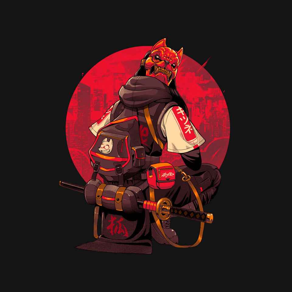 Red Kitsune Samurai Graphic T-Shirt