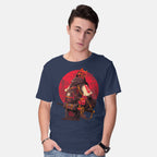 Model wearing navy Red Kitsune Samurai Graphic T-Shirt