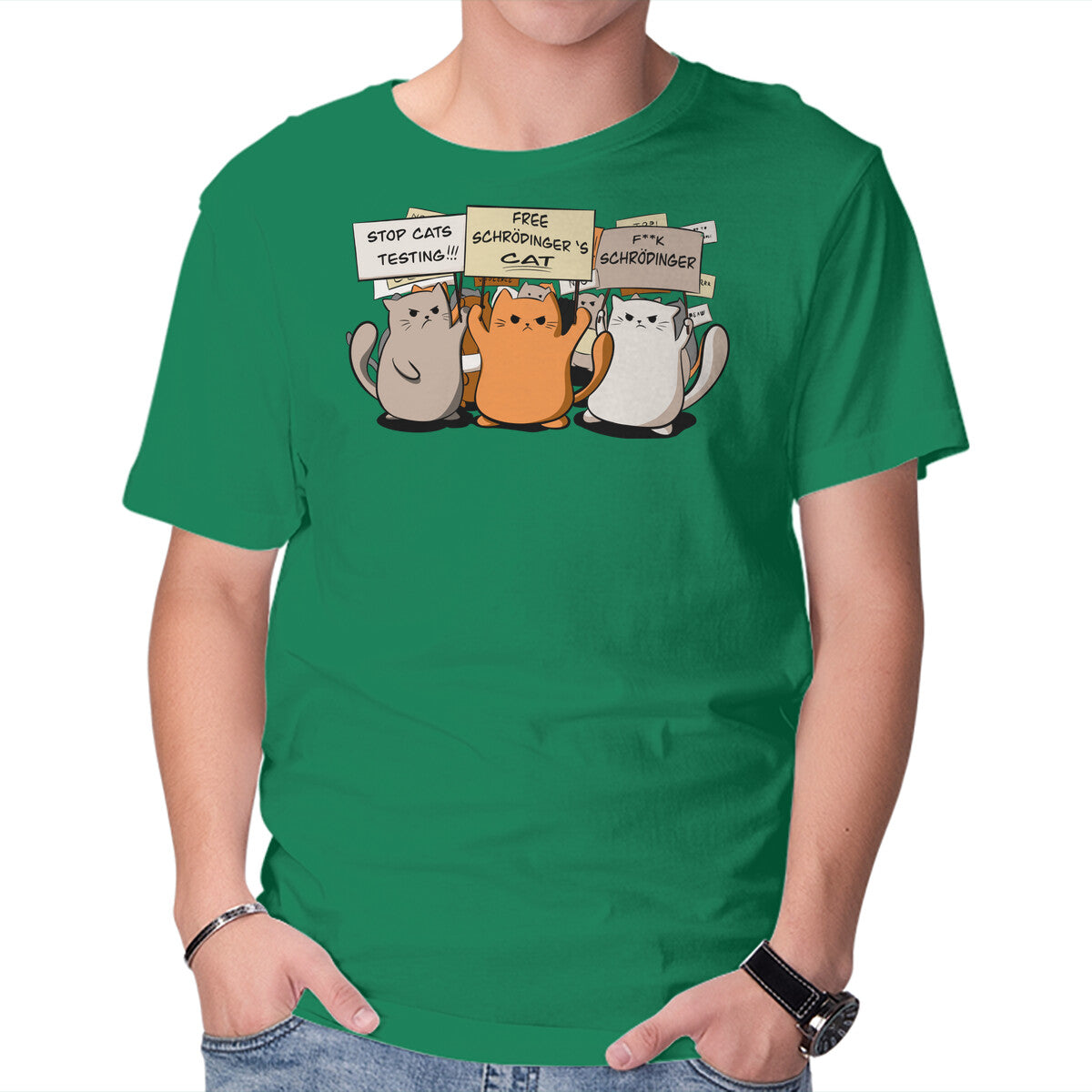 Cats Protest – Cat Graphic T-Shirt in green, product display