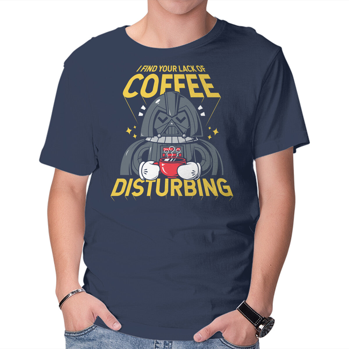 Coffee Disturbing – Sci-Fi Graphic T-Shirt in navy, product display
