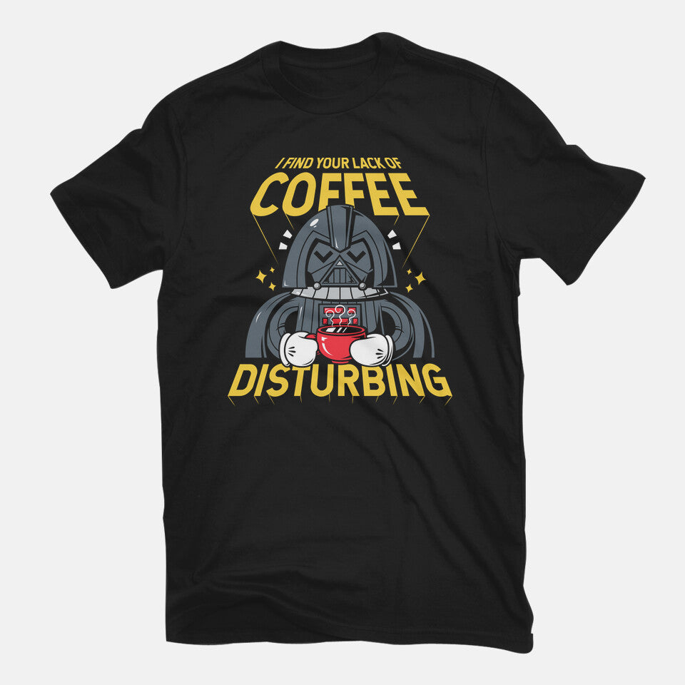 Coffee Disturbing – Sci-Fi Graphic T-Shirt in black, flat-lay product view