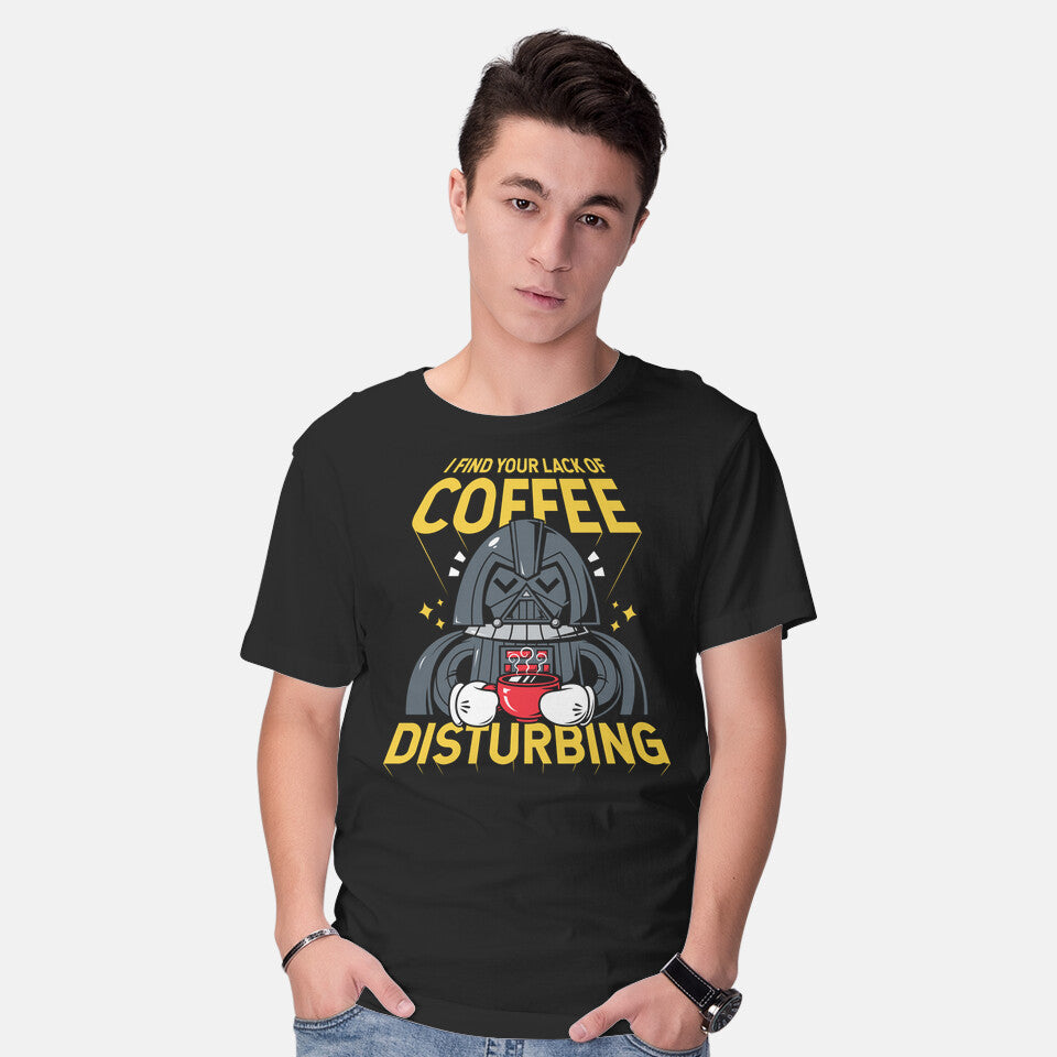Model wearing black Coffee Disturbing – Sci-Fi Graphic T-Shirt