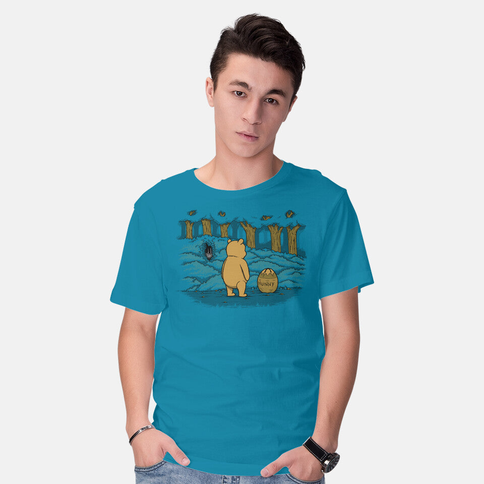 Model wearing turquoise Bear Trap – Sci-Fi Graphic T-Shirt