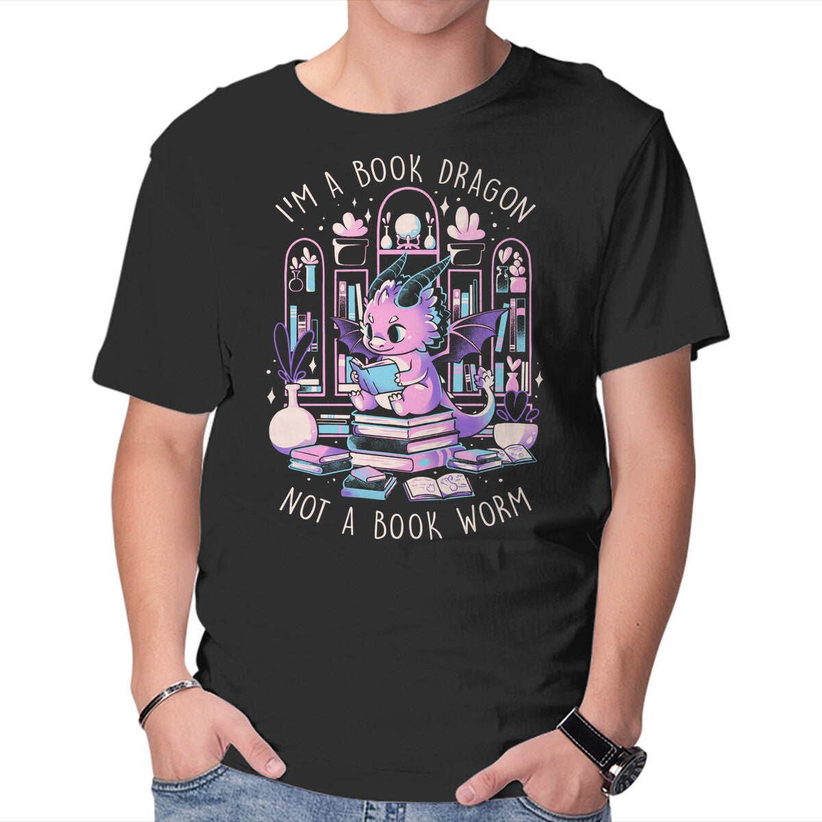 BookDragon – Fantasy Graphic T-Shirt in black, product display