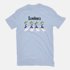 Lemmings Road – Gaming Graphic T-Shirt in blue, flat-lay product view