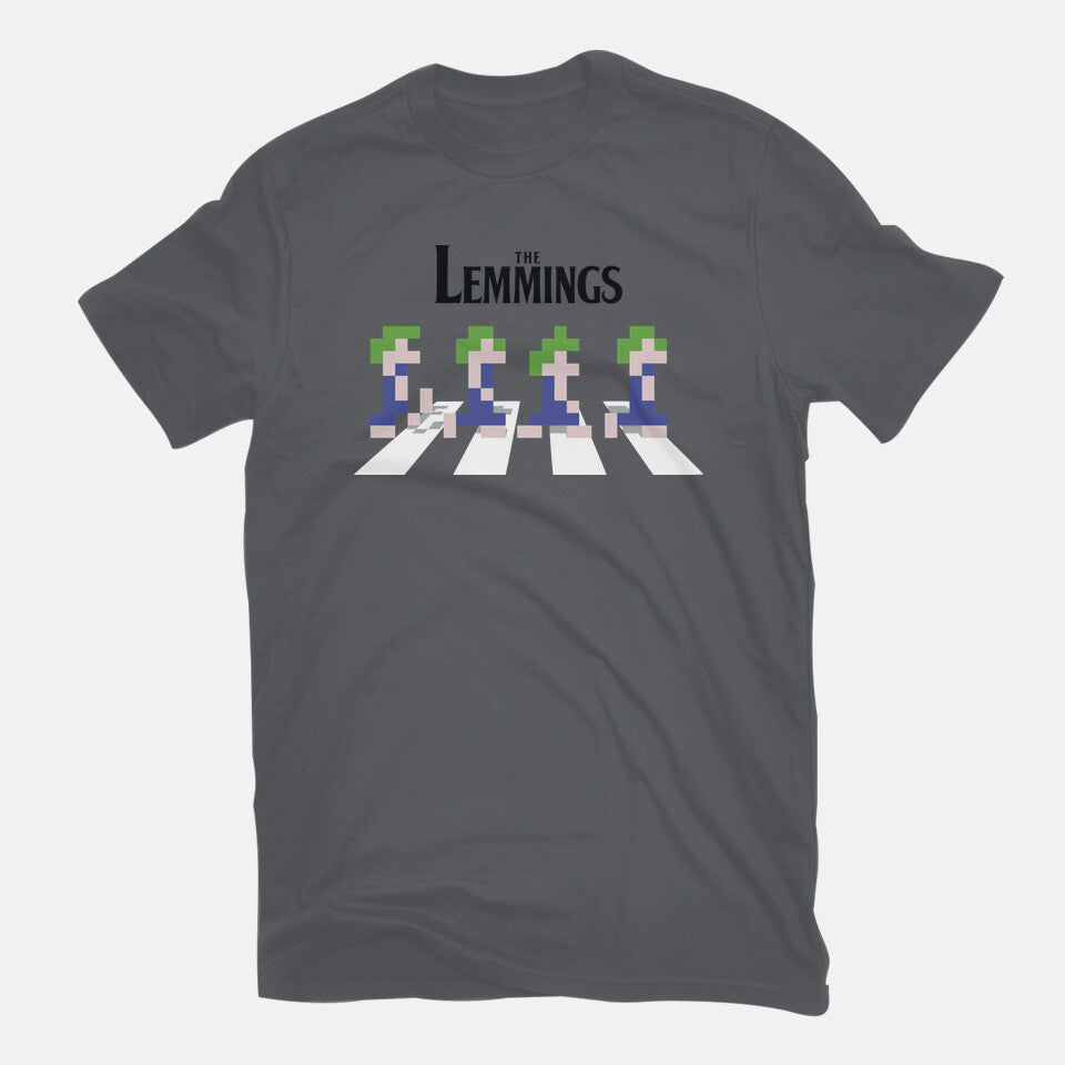Lemmings Road – Gaming Graphic T-Shirt in charcoal, flat-lay product view