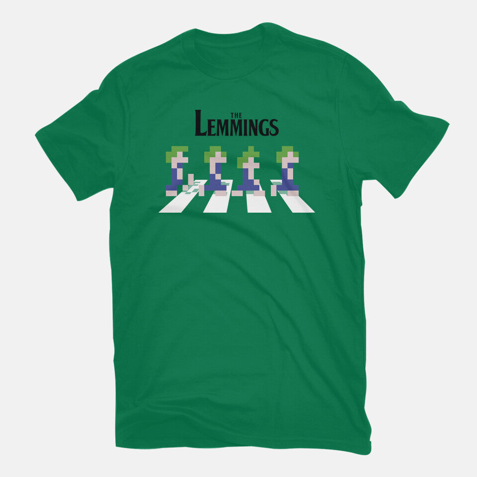 Lemmings Road – Gaming Graphic T-Shirt in green, flat-lay product view