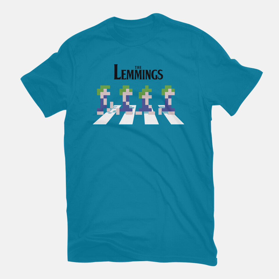 Lemmings Road – Gaming Graphic T-Shirt in turquoise, flat-lay product view