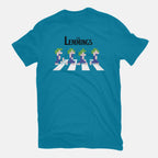 Lemmings Road – Gaming Graphic T-Shirt in turquoise, flat-lay product view
