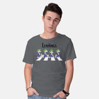 Model wearing charcoal Lemmings Road – Gaming Graphic T-Shirt