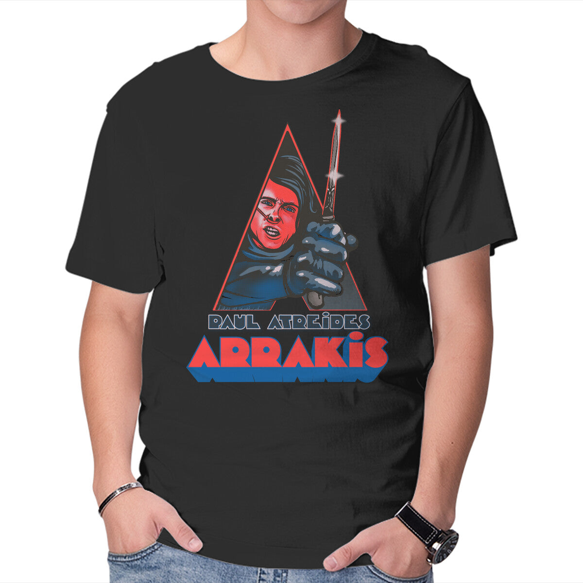 Clockwork Arrakis – Sci-Fi Graphic T-Shirt in black, product display