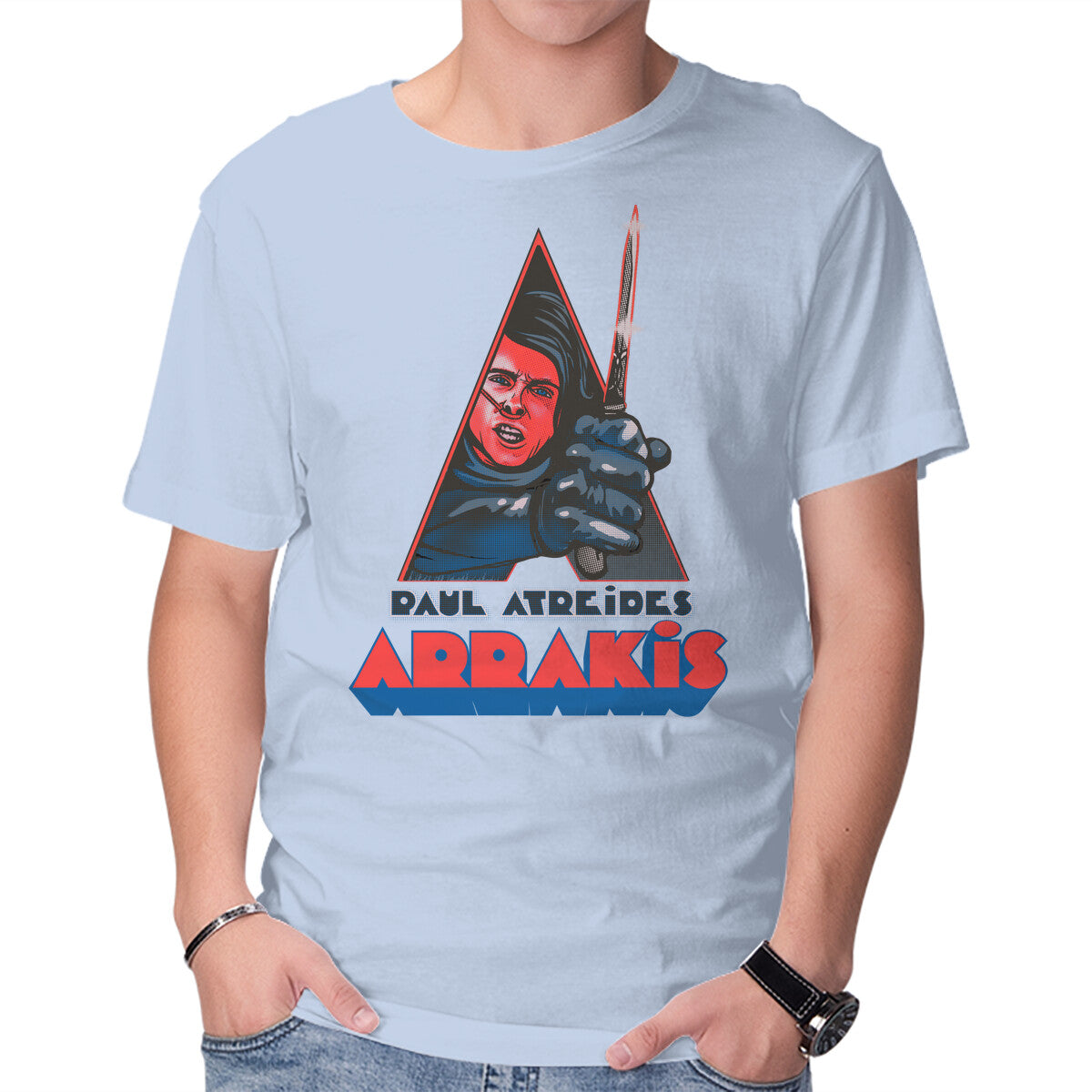 Clockwork Arrakis – Sci-Fi Graphic T-Shirt in blue, product display