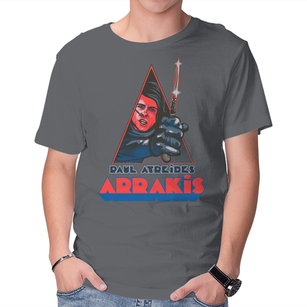 Clockwork Arrakis – Sci-Fi Graphic T-Shirt in charcoal, product display