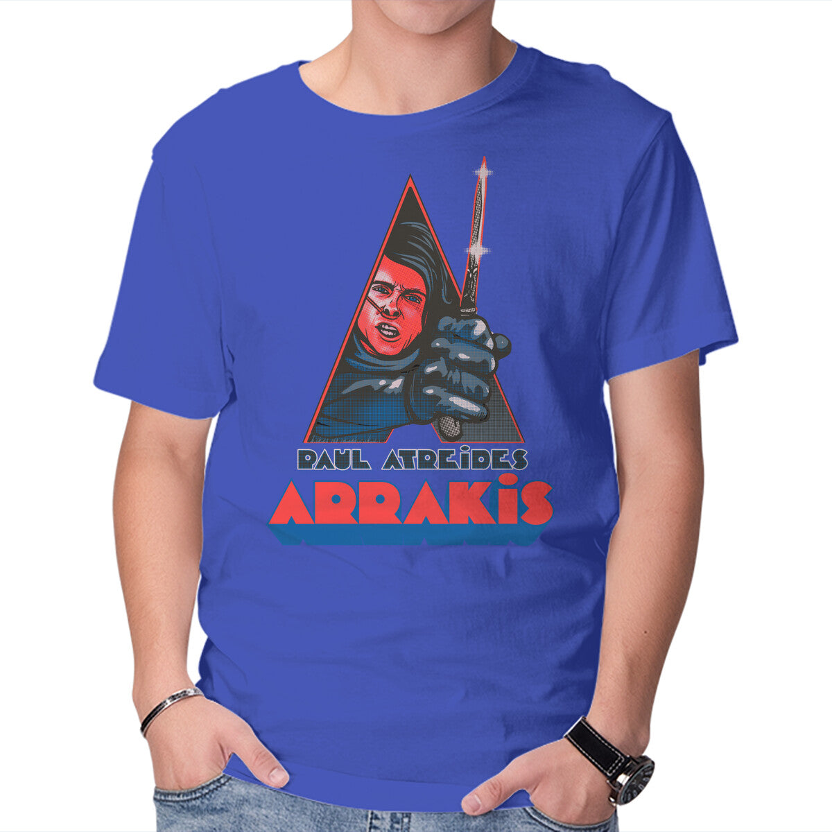 Clockwork Arrakis – Sci-Fi Graphic T-Shirt in royal blue, product display