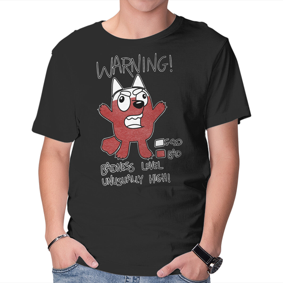 Muffin's Badness Level – Dog Graphic T-Shirt in black, product display