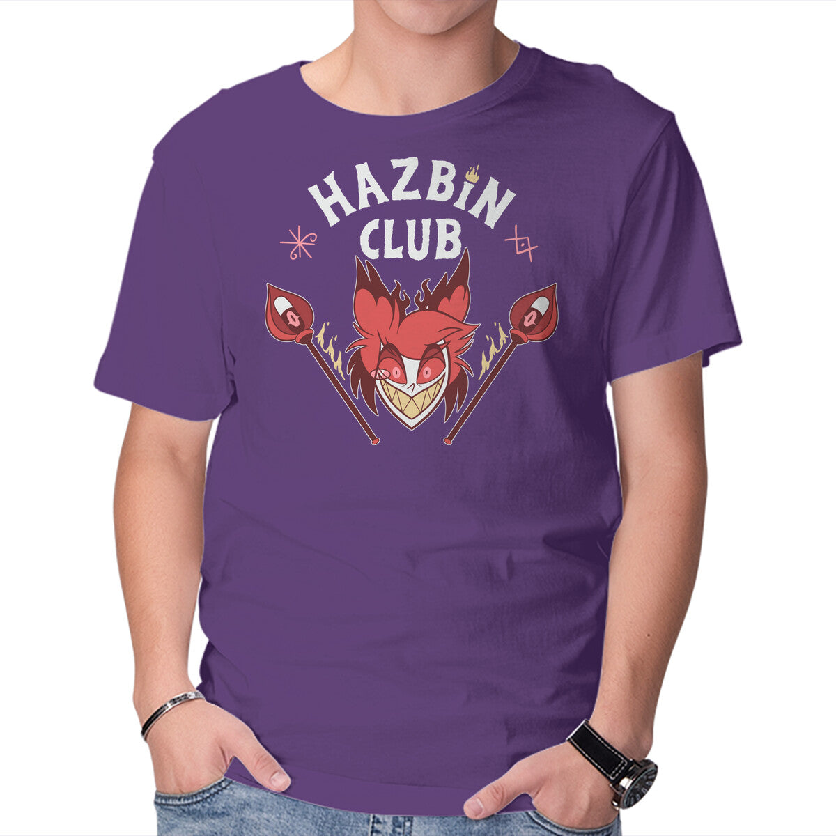 Hazbin Club – Funny Graphic T-Shirt in purple, product display