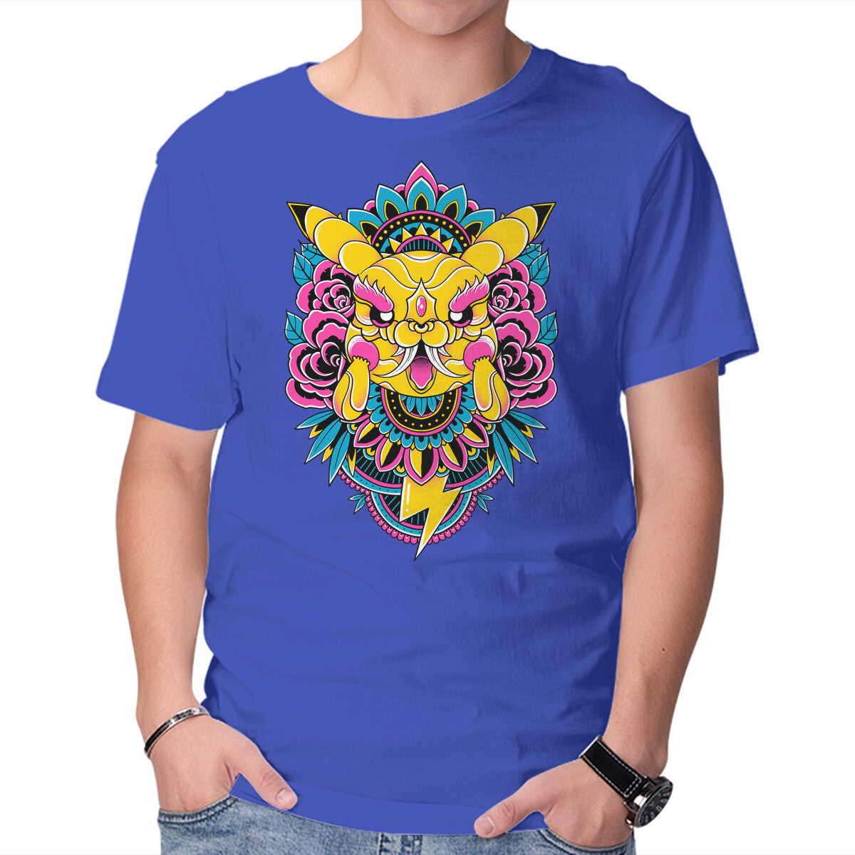 Lightning Monster – Anime Graphic T-Shirt in royal blue, product display