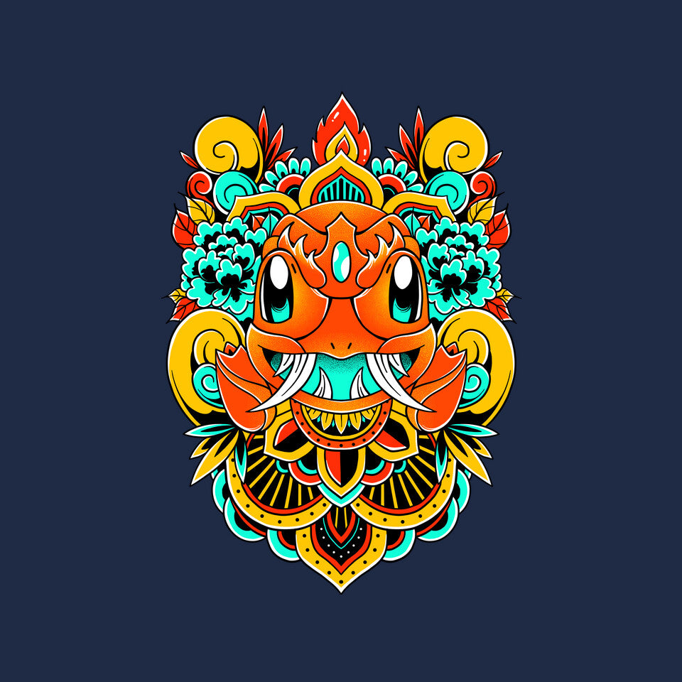 Fire Monster – Anime Graphic T-Shirt design artwork for navy graphic T-shirt