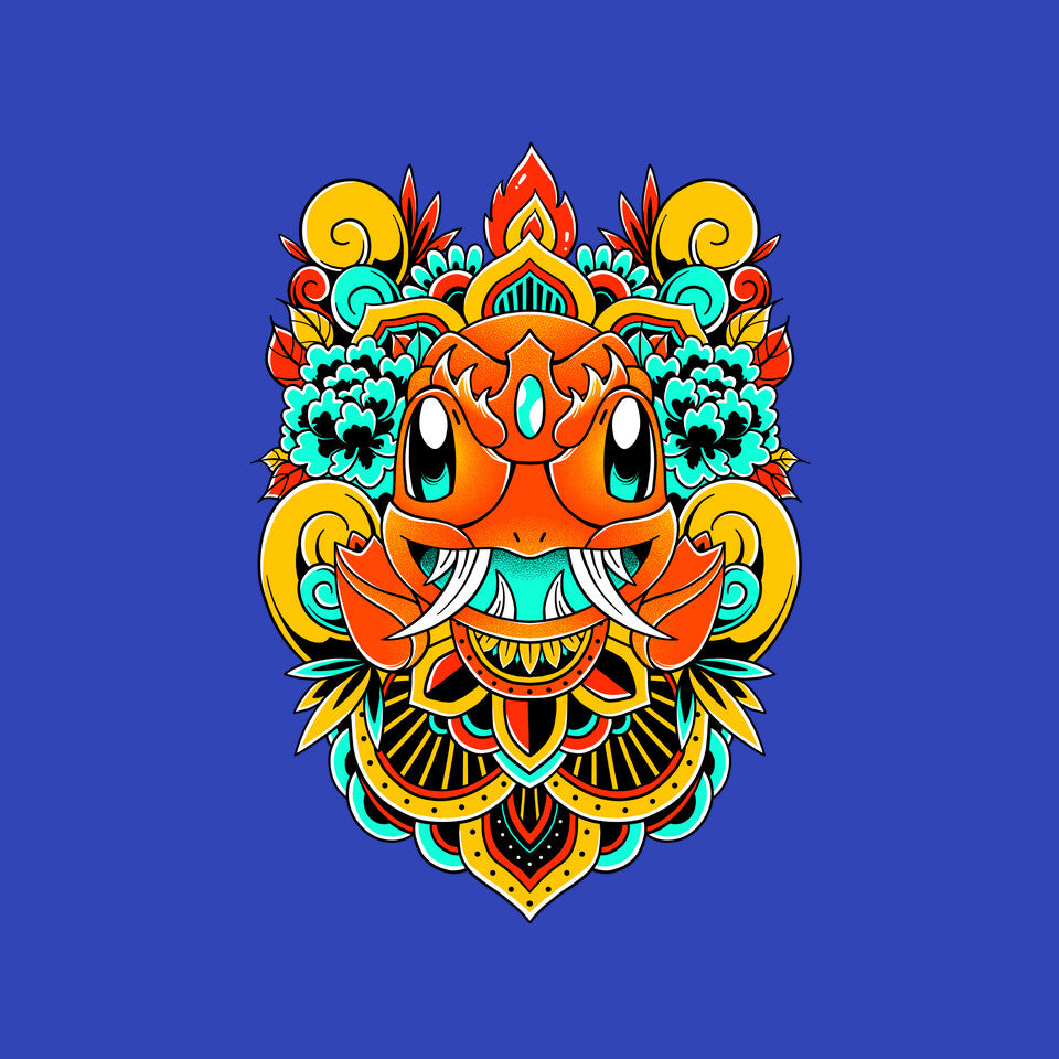 Fire Monster – Anime Graphic T-Shirt design artwork for royal blue graphic T-shirt
