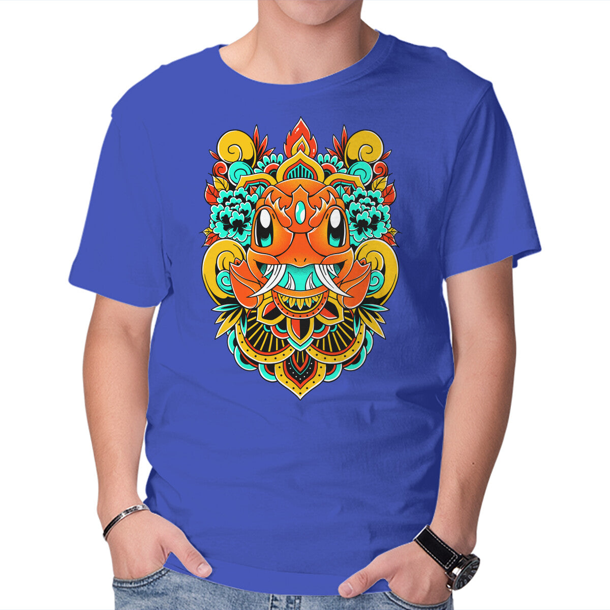 Fire Monster – Anime Graphic T-Shirt in royal blue, product display