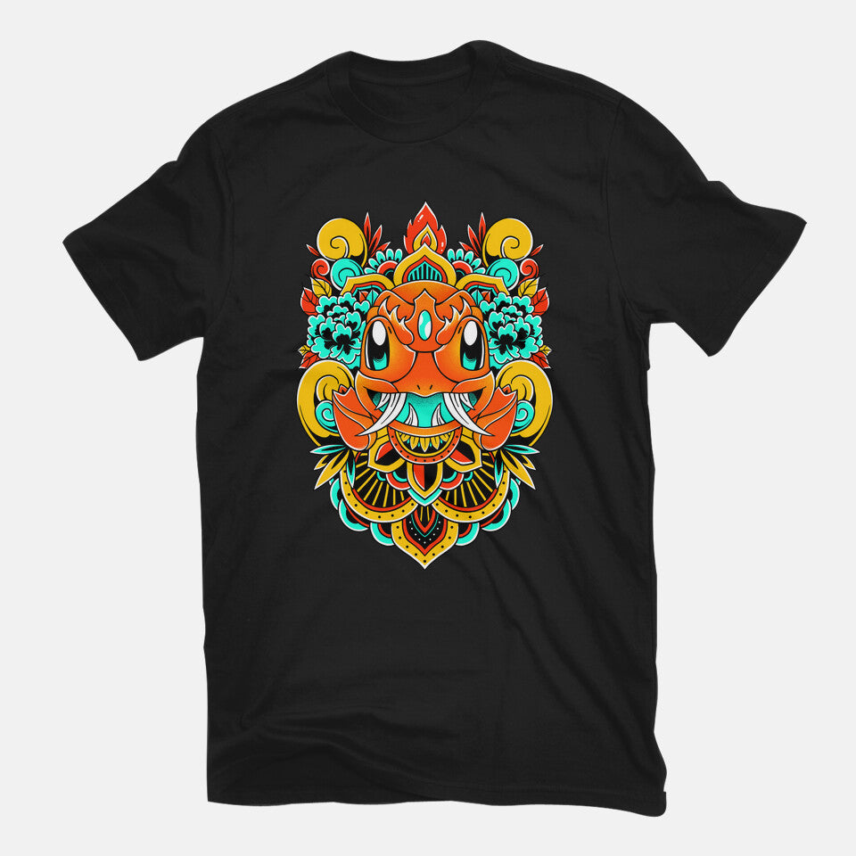 Fire Monster – Anime Graphic T-Shirt in black, flat-lay product view