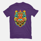 Fire Monster – Anime Graphic T-Shirt in purple, flat-lay product view