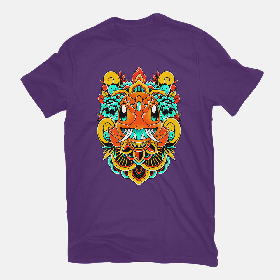Fire Monster – Anime Graphic T-Shirt in purple, flat-lay product view
