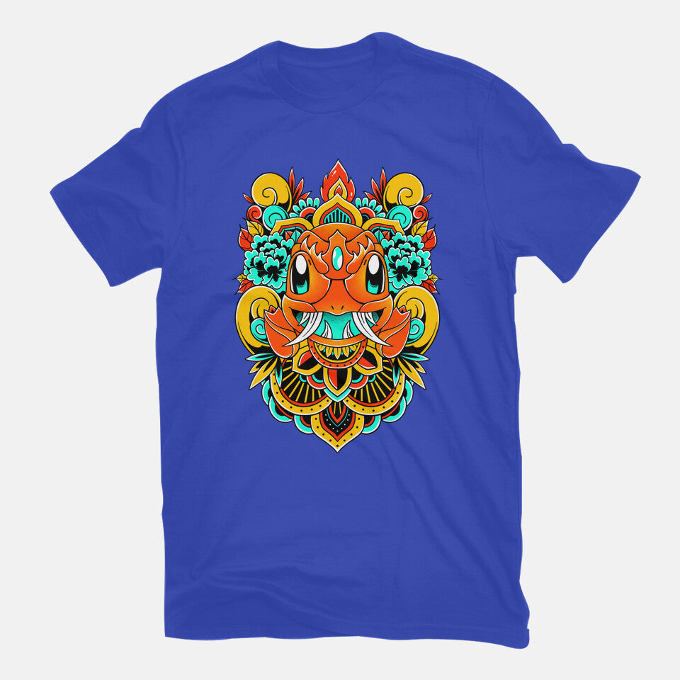 Fire Monster – Anime Graphic T-Shirt in royal blue, flat-lay product view