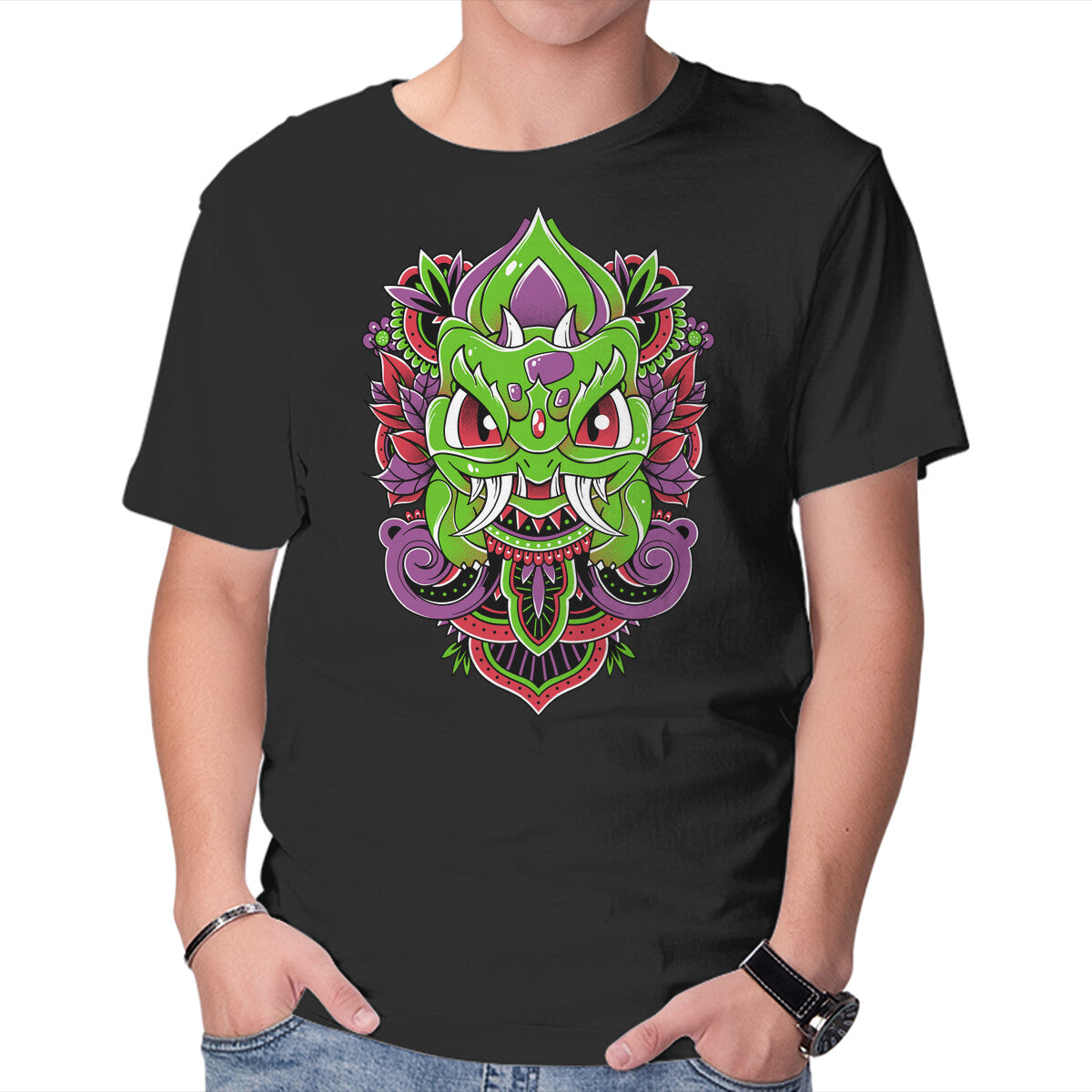 Botanical Monster – Anime Graphic T-Shirt in black, product display