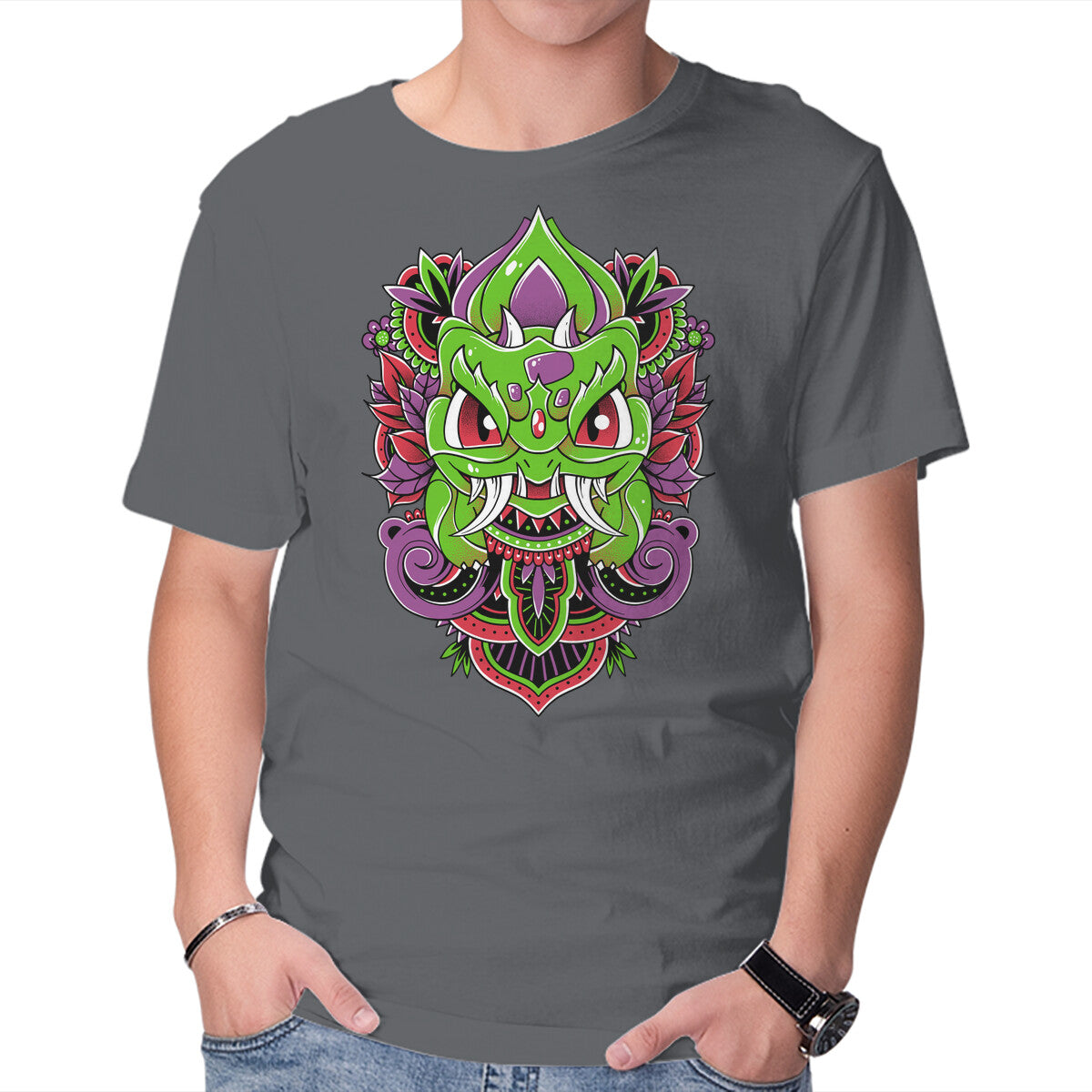Botanical Monster – Anime Graphic T-Shirt in charcoal, product display