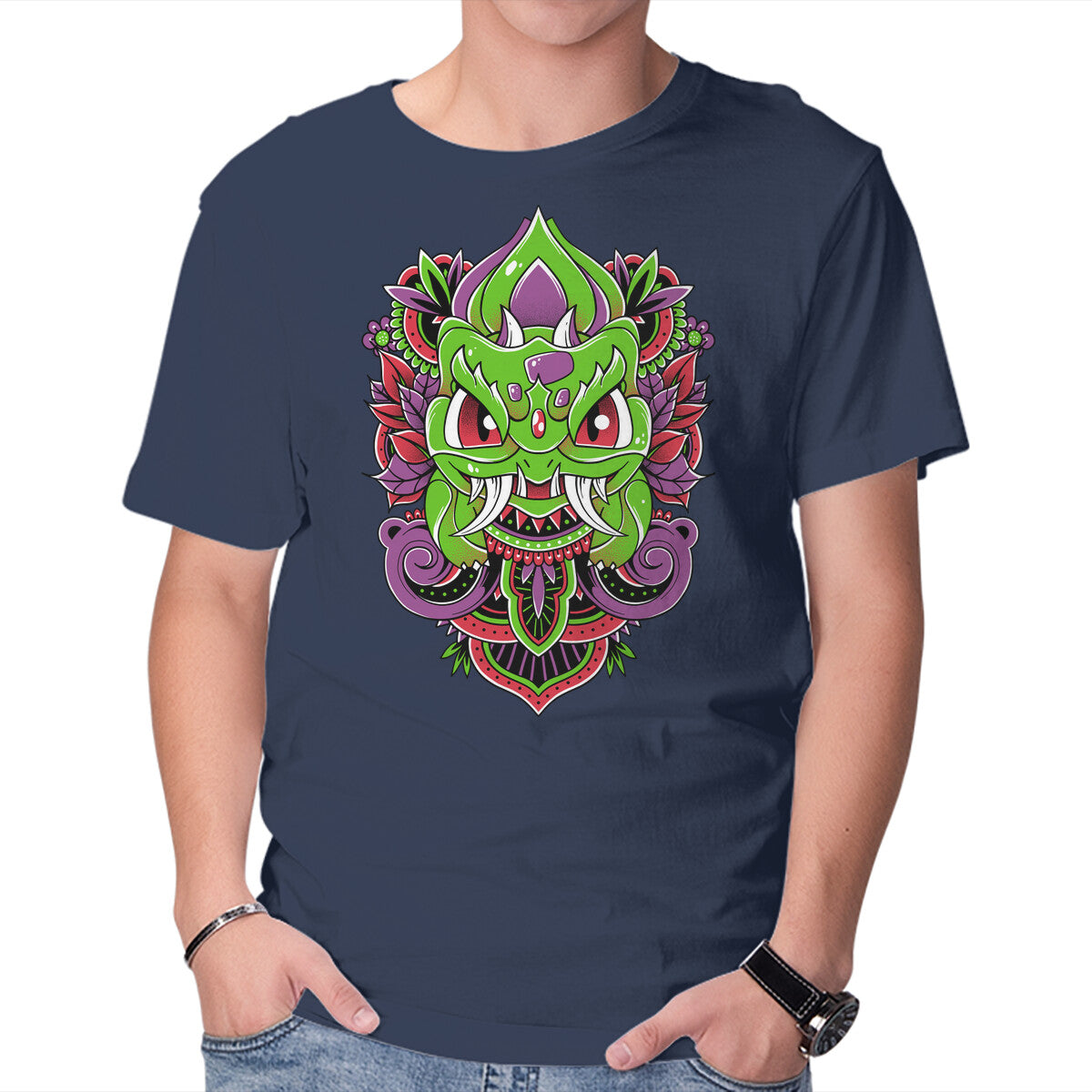 Botanical Monster – Anime Graphic T-Shirt in navy, product display