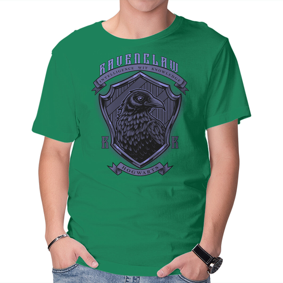 Violet Crow Emblem – Fantasy Graphic T-Shirt in green, product display