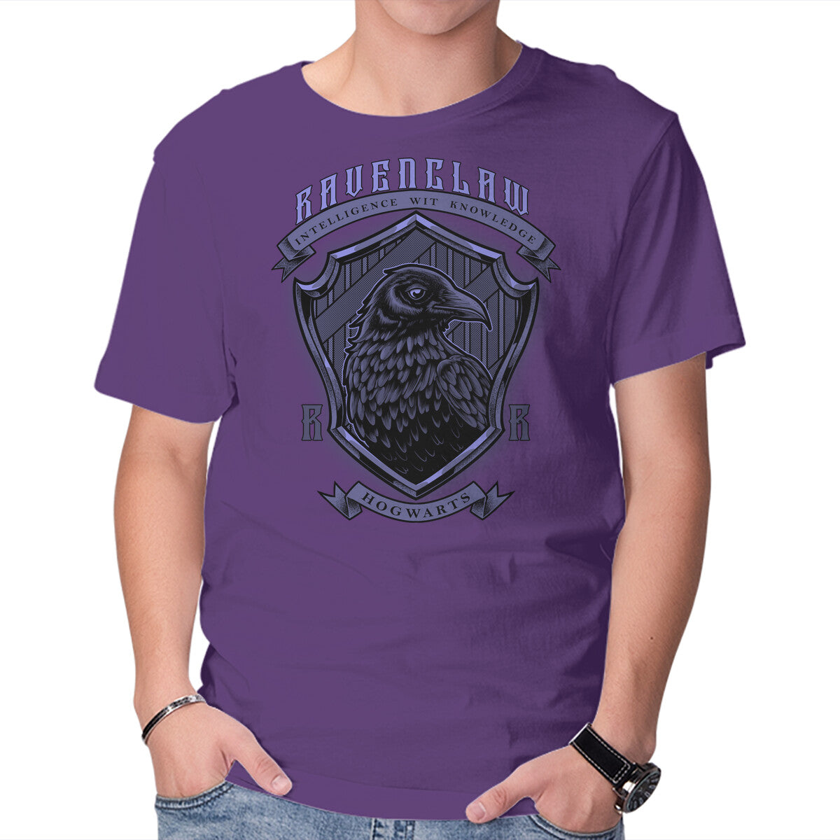 Violet Crow Emblem – Fantasy Graphic T-Shirt in purple, product display