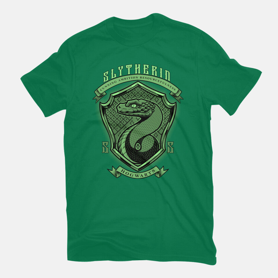 Green Snake Emblem – Fantasy Graphic T-Shirt in green, flat-lay product view